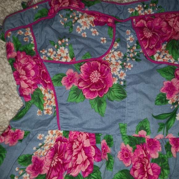 Floral Blue Pleated Vintage Style Mini Dress - Picture 2 of 4